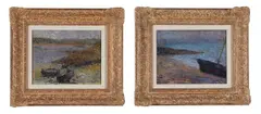 Boats on an estuary by Ernest Lucien Bonnotte, Oil on board, a pair Both signed, sold Jul 2026