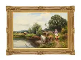 Collecting flowers along the riverbank by Ernest Walbourn, Oil on canvas, sold Jul 2026