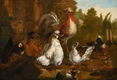 Bantams, ducks and pigeon in the garden by Pieter Casteels III, Oil on canvas, sold Jun 2026