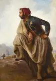 A french-algerian tirailleur standing on city battlements by Virgile Dhuicq, Oil on canvas, sold Jun 2026