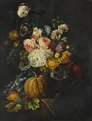 Still life with flowers and a pumpkin by John Holland, Oil on canvas, sold Jun 2026