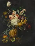 Still life with flowers and a pumpkin by John Holland, Oil on canvas, sold Jun 2026