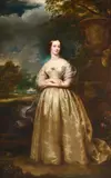Portrait of a lady in a yellow dress with parkland beyond by Robert Faulkner, Oil on canvas, sold Jun 2026