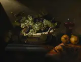 A basket of grapes, fruit and a roemer on a ledge by Thomas Keyse, Oil on canvas, sold Jun 2026
