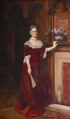 Portrait of a lady in a red dress by John Collier, Oil on canvas, sold Jun 2026