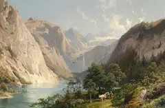 Cattle in an alpine landscape by Hermann Herzog, Oil on canvas, sold Jun 2026