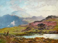 Highland landscape with a stag and doe by Charles Stuart, Oil on canvas, sold Jun 2026