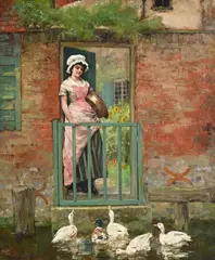 Feeding the ducks by Yeend King, Oil on canvas, sold Jun 2026