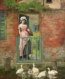 Feeding the ducks by Yeend King, Oil on canvas, sold Jun 2026