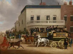 Omnibuses outside the nag's head, holloway by James Pollard, Oil on canvas, sold Jun 2026