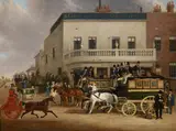 Omnibuses outside the nag's head, holloway by James Pollard, Oil on canvas, sold Jun 2026