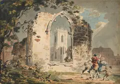 Travellers passing a ruined abbey by J. M. W. Turner, Watercolour on paper, sold Jun 2026