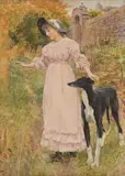 Girl with a greyhound outside a chateau by Lionel Percy Smythe, Watercolour, sold Jun 2026