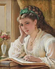 Portrait of a lady with a book by William Lucas, Watercolour heightened with white, sold Jun 2026