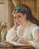 Portrait of a lady with a book by William Lucas, Watercolour heightened with white, sold Jun 2026