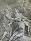 The lamentation of christ by Stefano Magnasco, Chalk and grey wash on grey paper, sold Jun 2026