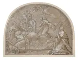 The doge adoring the madonna by Ciro Ferri, Pen and brown wash, heightened with white, lunette, sold Jun 2026