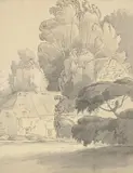 Landscape with cottage by Francis Towne, Pencil, pen and grey ink with grey wash Later inscribed, sold Jun 2026