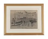 Harbour scene by Pietro Annigoni, Ink and pastel on buff paper, sold Jun 2026