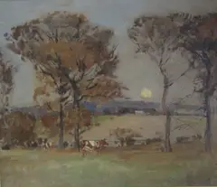 Moonrise over Corstorphine by John Campbell Mitchell, oil on board, offered Oct 2014