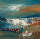 Celtic Waves, West Coast Fishing Boat by Nael Hanna, oil on board, sold Oct 2014