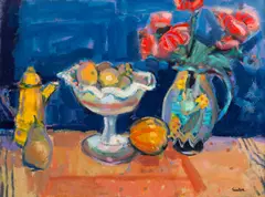 Still life with Poppies by Rsw Rgi Glen Scouller, oil on canvas, sold Oct 2014