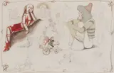 Tangle, Donovan and Dolls. 1971 by John Byrne, ink and watercolour, sold Oct 2014