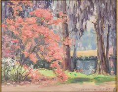 Pink Azaleas-Magnolia Gardens by William P Silva, 1931, Oil on Canvas, sold Jun 2024