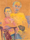 Self-Portrait with Husband by Myrtle Jones, Oil on Paper, sold Jun 2024