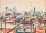 Paysage Avec Bateaux by Raymond Mauchamps, c. 1970, Watercolor and Ink on Paper, sold Jun 2024