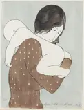 Lady Holding Baby by Stephen White, 1975, Woodcut, sold Jun 2024