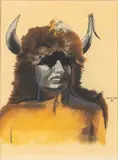 Man with Buffalo Hat by Michael F. Gray Day, Watercolor, offered Feb 2024