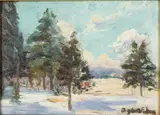 Winter Landscape by Elizabeth Fisher, Oil on Board, sold Feb 2024