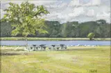 Picnic Tables and Tree by Robert Isley, Pastel on Paper, offered Feb 2024