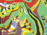 The Hedges and the Birds by Larry Connatser, 1965, Acrylic on Board, sold Feb 2024