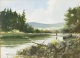 Fishing The Bend by Ray Ellis, 1991, Watercolor, sold Feb 2024