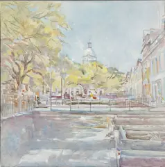 Savannah City Hall and Factors Walk by Myrtle Jones, Acrylic on Canvas, sold Feb 2024