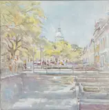 Savannah City Hall and Factors Walk by Myrtle Jones, Acrylic on Canvas, sold Feb 2024