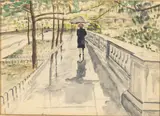 Woman Walking in the Rain by Johnny Mercer, 1948, Watercolor, sold Feb 2024