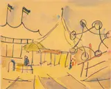Carnival Scene by Myrtle Jones, Watercolor and Marker, sold Feb 2024