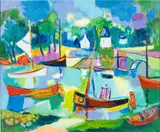 Petit Port le Soir by Jean Claude Picot, Acrylic on Canvas, sold Feb 2024