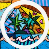 Paradise Tondo by Romero Britto, Mixed Media, sold Feb 2024