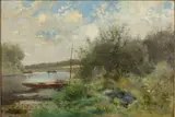By the Riverside by Paul Rossert, Oil on Board, sold Feb 2024