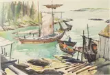 Harbor Scene with Boats by Joseph Purcell, Watercolor, sold Feb 2024