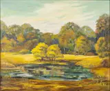Landscape with Pond by Helen M. Geisler, Oil on Canvas, sold Feb 2024
