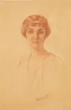 Portrait of a Woman, Conte Crayon, signed lower right by Valentino James Molina, pastel portrait of a woman, sold Feb 2024