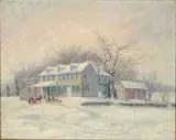 Snowy Landscape with House by A. Staub, Oil on Canvas, sold Feb 2024