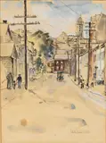 Street Scene by Jack Lewis, 1948, Watercolor, sold Feb 2024