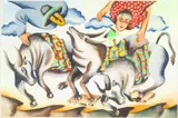 Bull Riding by Leovigildo Martinez Torres, Watercolor, sold Feb 2024
