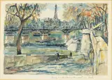 Paris - La Seine Au Pont des Arts by P. F. Lambier, Watercolor, sold Feb 2024